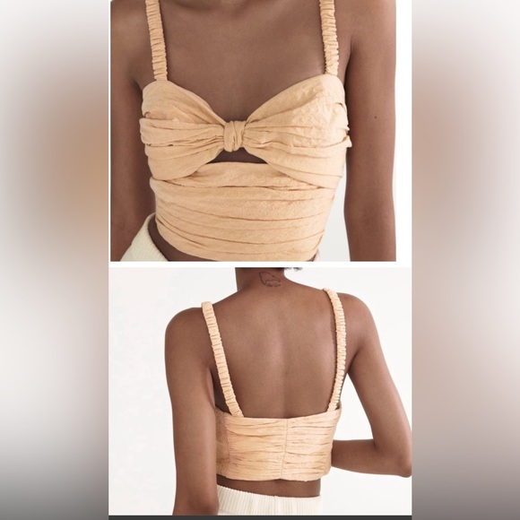 Zara Nude Ruched Smocked Cut Out Crop Tank Top Xs X-Small - Picture 2 of 6